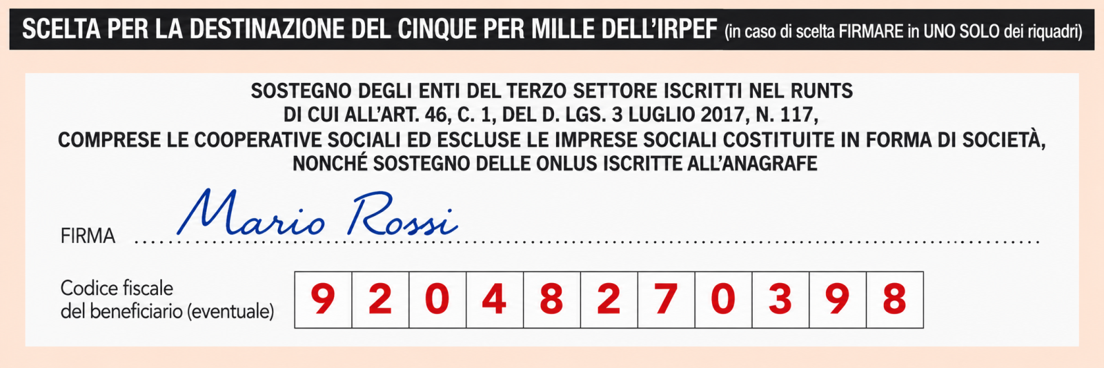 Modulo italiano del Cinque per Mille